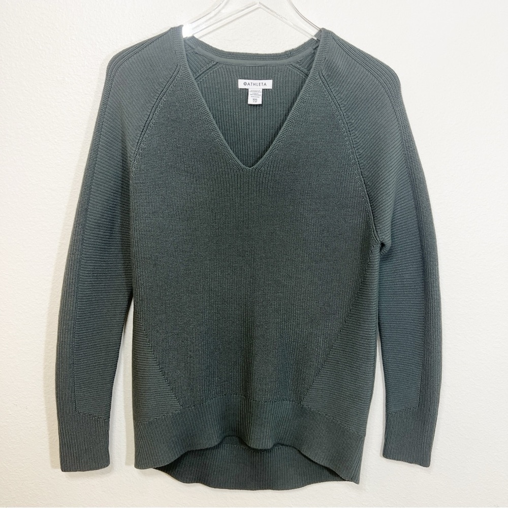 ATHLETA Hanover Ribbed V-Neck Wool Blend Sweater Gray Mist - Picture 2 of 6
